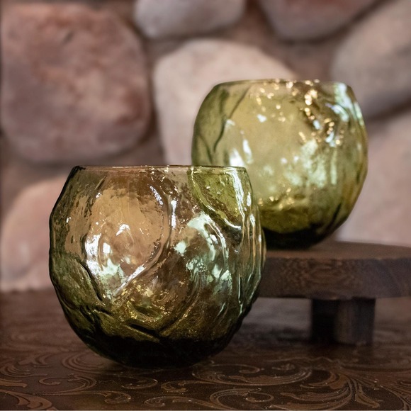 Seneca Driftwood Roly Poly Glasses Set of 6 Olive Green | Textured Rocks Glasses - Picture 7 of 11